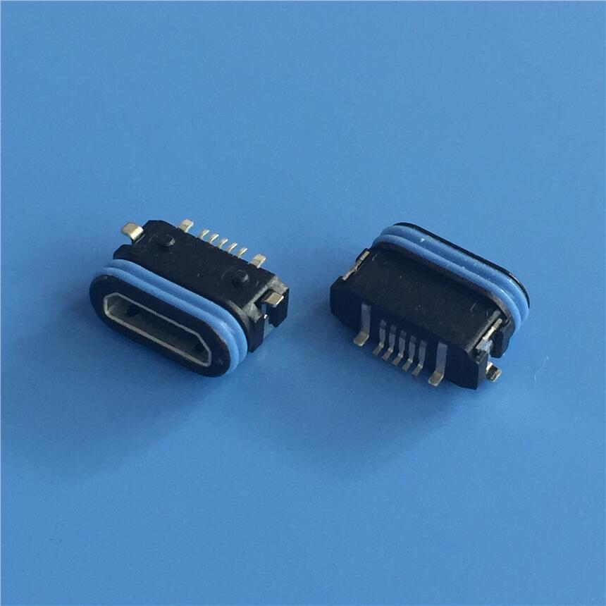5P貼片防水母座 MICRO USB 貼板防水插座 麥克全貼防水 IP67防水等級 帶膠圈