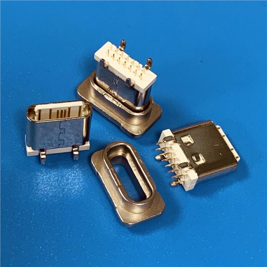 TYPE C 14P立式直插8.0母座 USB 3.1直立式插板DIP插座 帶鋅合金護(hù)套