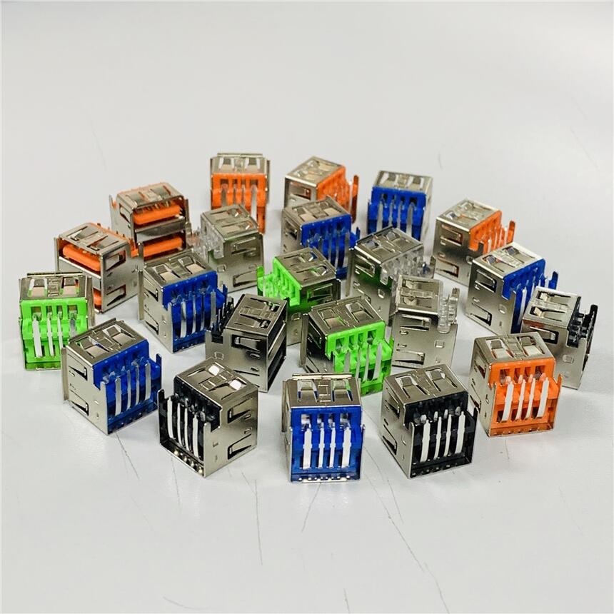 USB 2.0 雙層沉板大電流母座 A母沉板雙層 端子加粗過3A-4A電流 黃銅 彩色膠芯