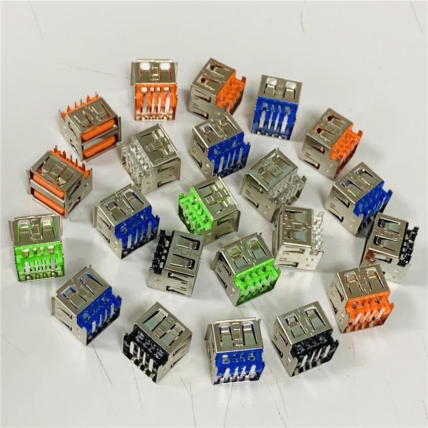 A母雙層沉板大電流母座 USB 2.0 雙連沉板大電流 3A-4A插座 彩色膠芯 鐵殼