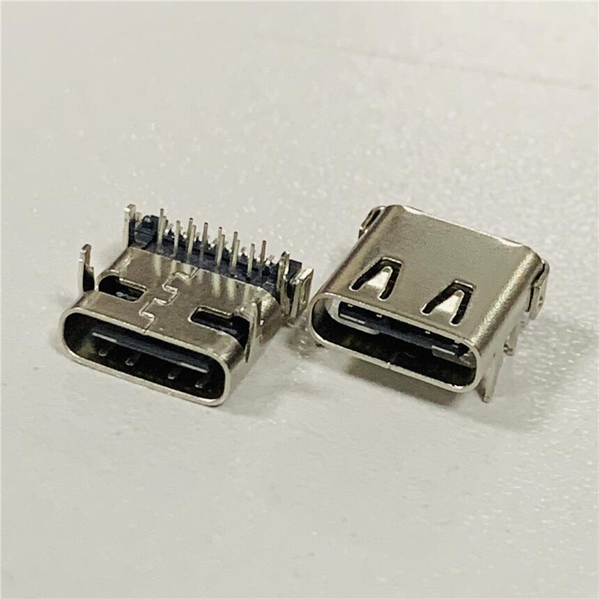 24P板上四腳插板母座 TYPE-C DIP+SMT插座 固定腳加長1.8mm 24PIN