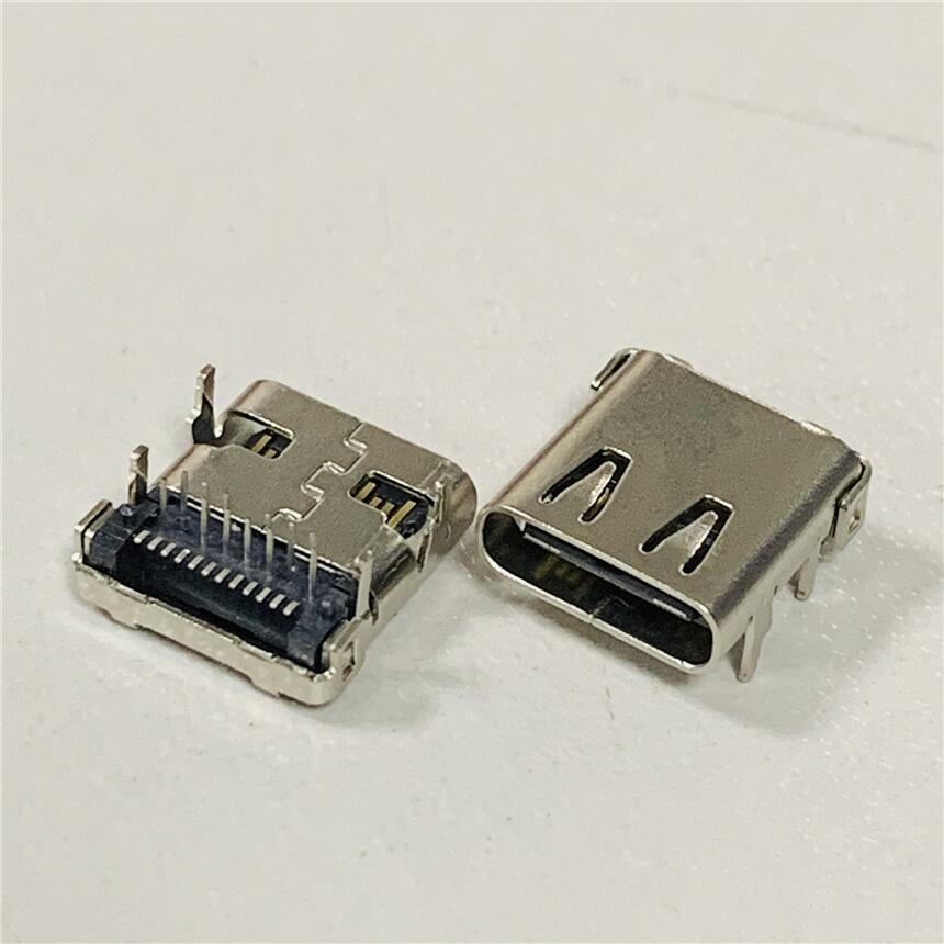 TYPE C 24P板上母座 3.1 四腳插板 固定腳加長1.8 DIP+SMT插座