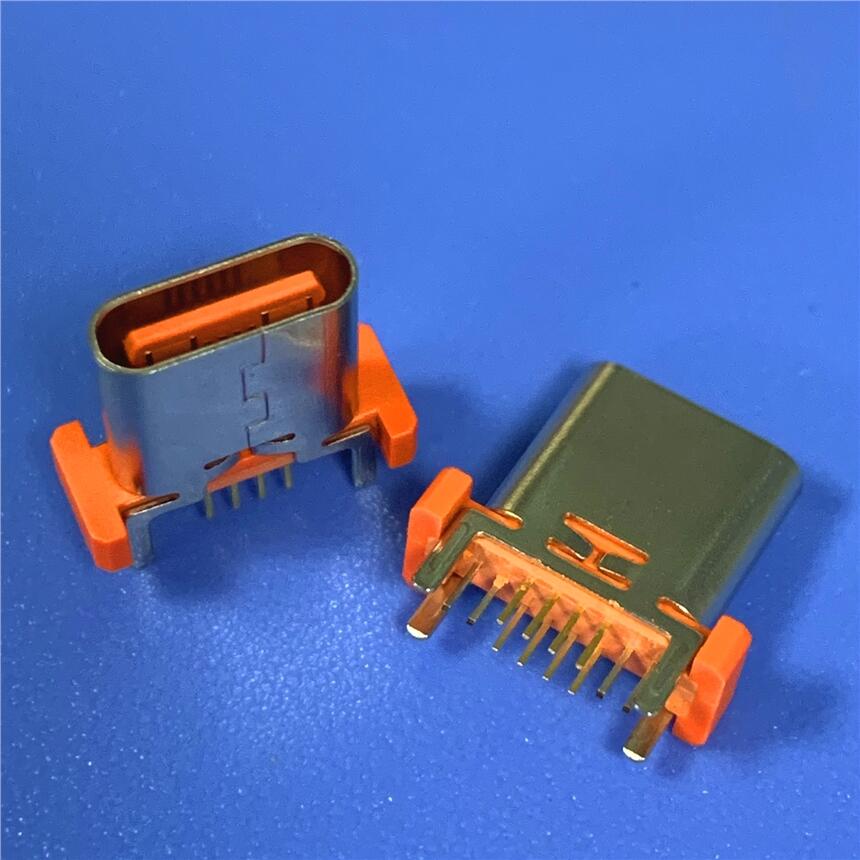 TYPE C 16P直插10.0mm母座 橙色膠芯 USB 3.1 16PIN立式直插插座