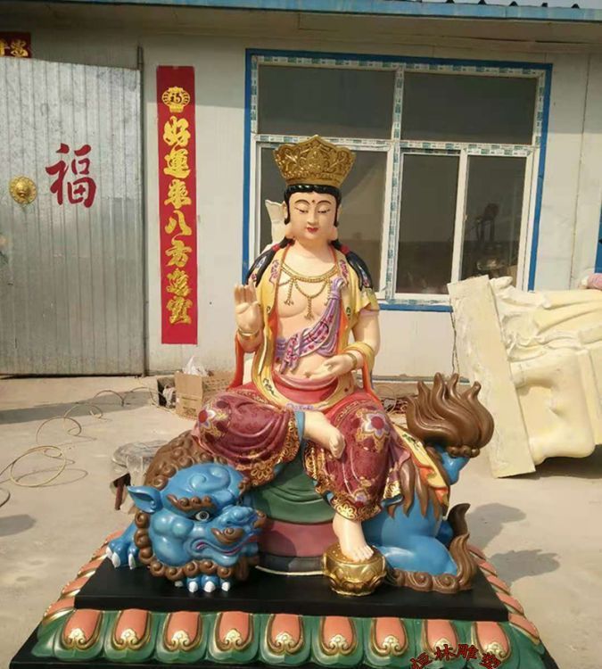 鑄銅彩繪文殊普賢佛像1米2純銅鑄造文殊菩薩普賢華嚴三圣銅雕廠家