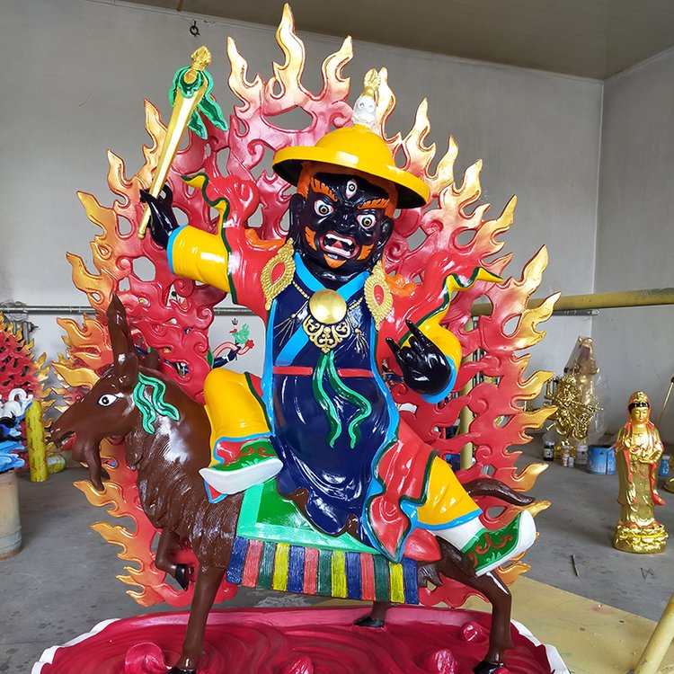 騎羊單堅(jiān)護(hù)法佛像純銅鑄造黃銅丹堅(jiān)護(hù)法具誓黑鐵匠神密宗銅像擺件