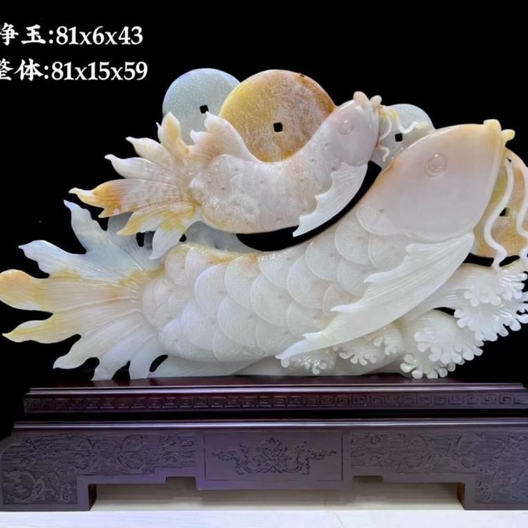 煥環(huán)祥福運(yùn)錦鯉玉石批發(fā)家居客廳裝飾工藝品公司開(kāi)業(yè)喬遷新居禮品