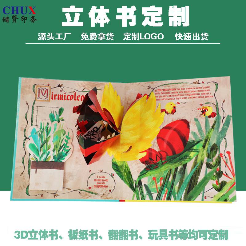 兒童早教啟蒙益智翻翻書圖文畫冊儲賢定制工廠立體書印刷