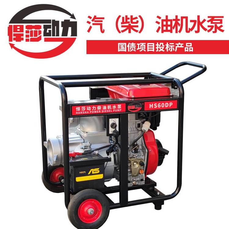 悍莎動力防汛應急排澇汽油機大流量抽水泵6寸8寸口徑雙缸動力自吸泵車